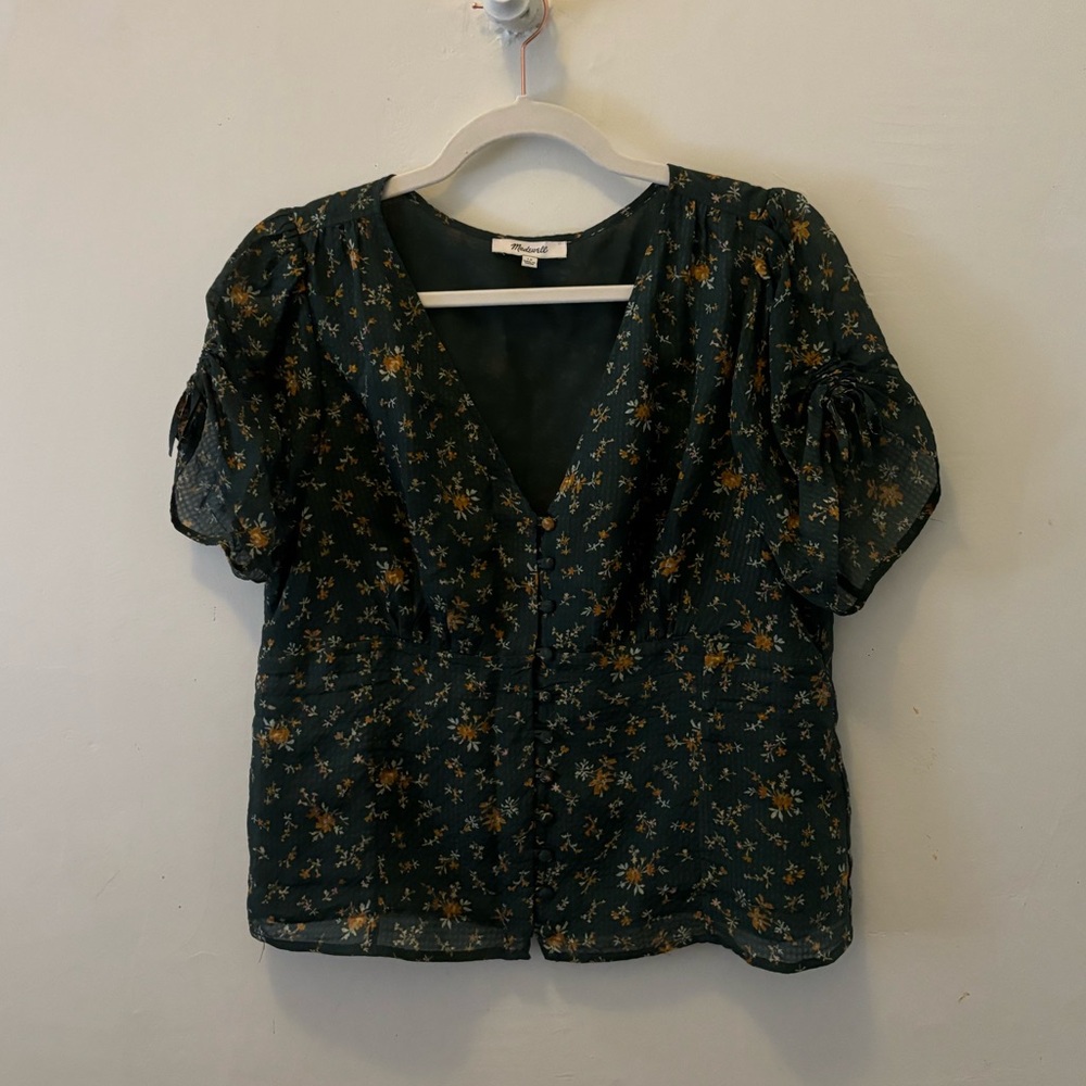 Madewell Silk Evie Tie-Sleeve Top in Fresh Sprigs